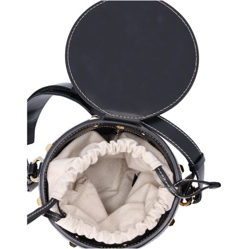 Salvatore Ferragamo Gancini Drawstring Bucket Bag Wicker Studded Leather + Pouch